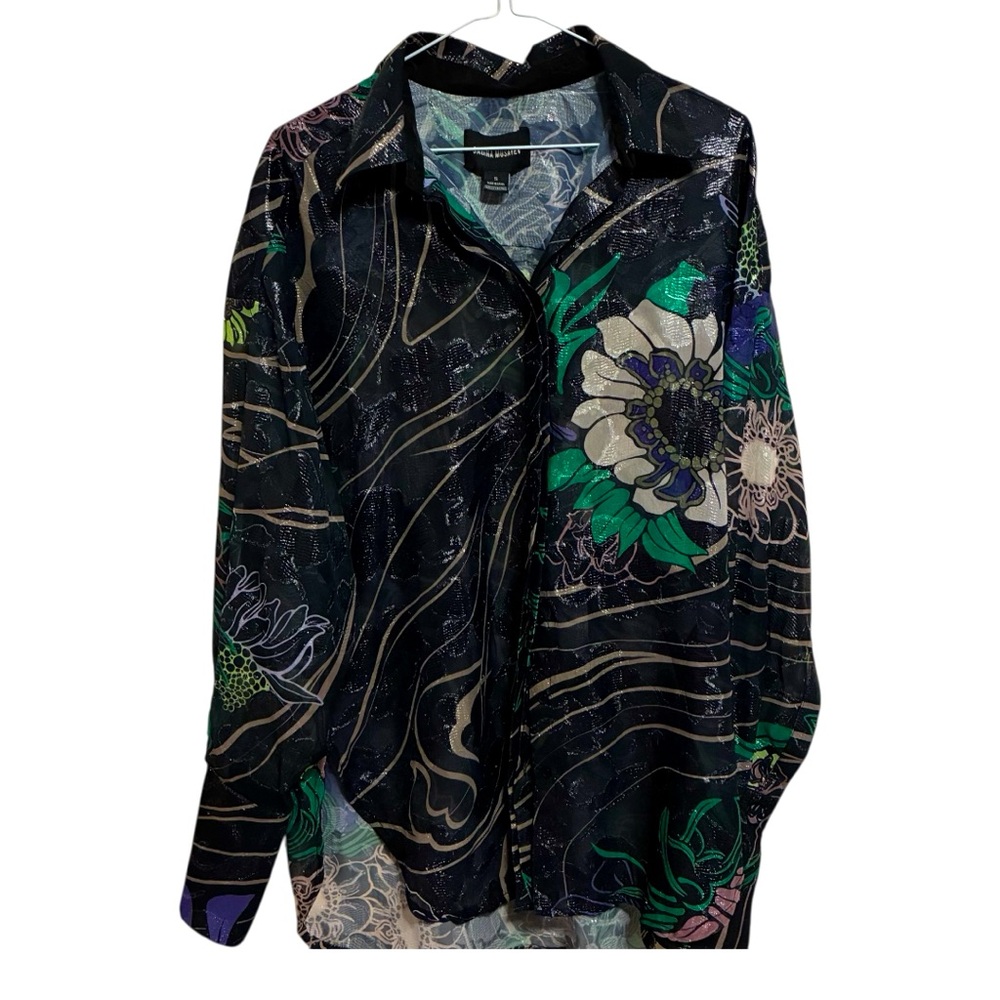 Sabina Musayev Sheer Floral Blouse in Black Multi Size Small - Picture 3 of 10